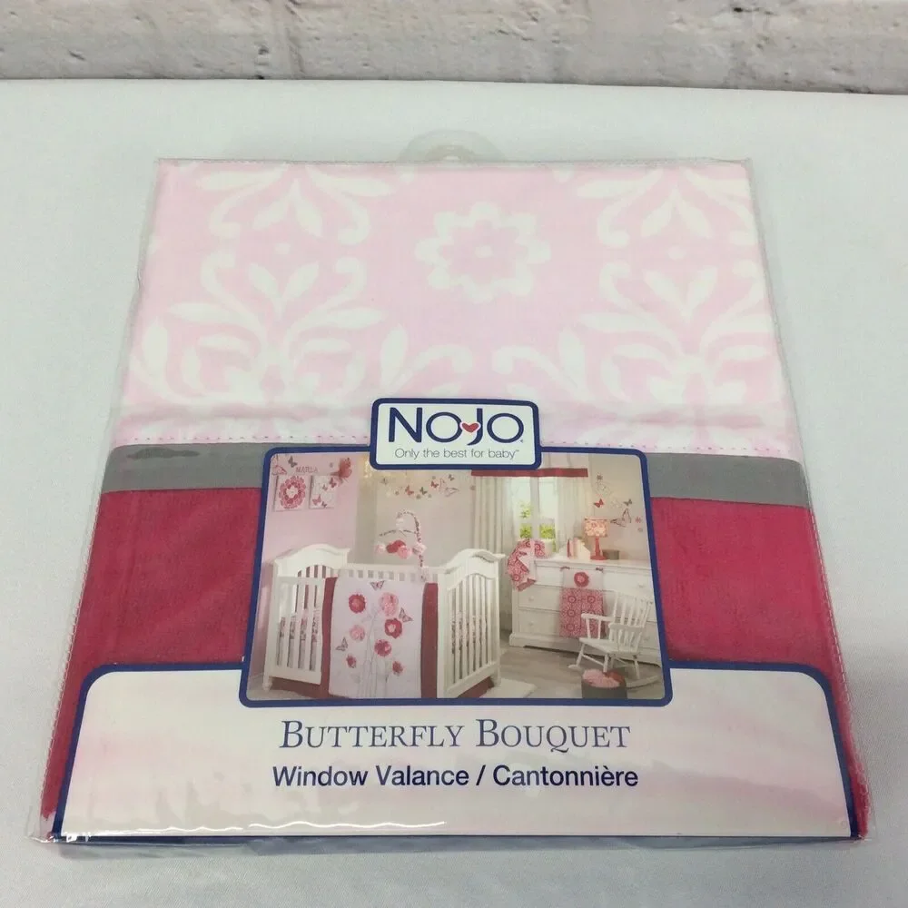 NoJo Window Valance “ Butterfly Bouquet” Tab Top Pale Pink Floral Cottage Girl